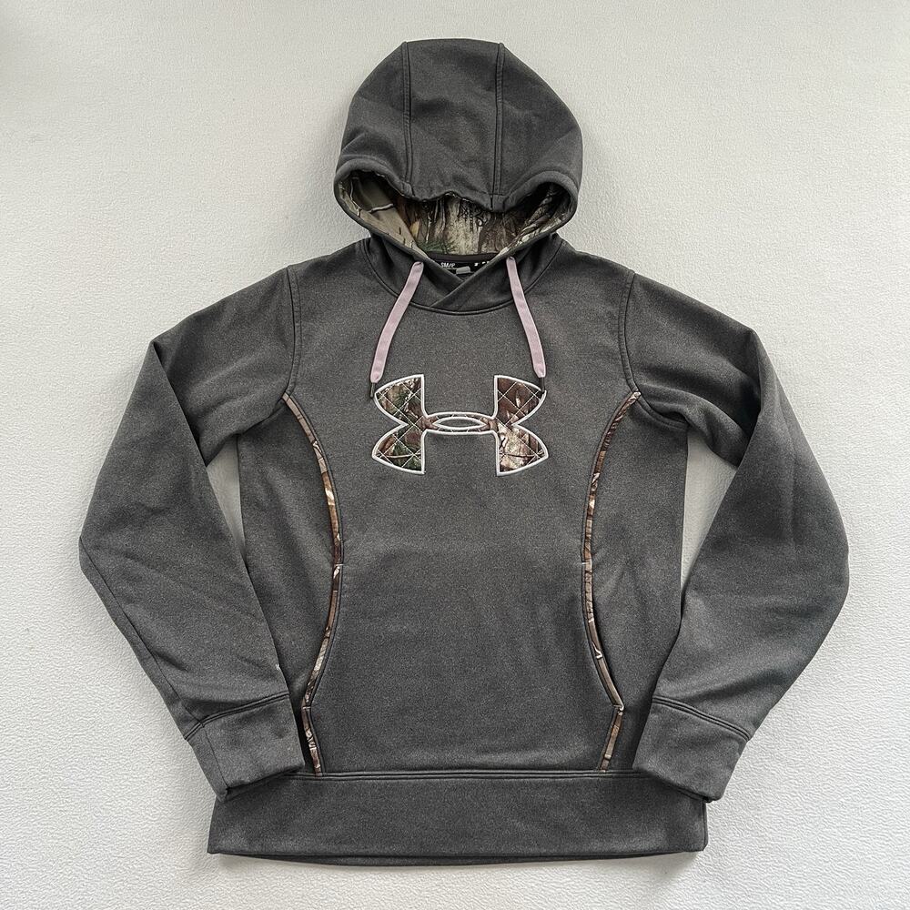 Under Armour Women Storm Gray Camo Logo Long Sleeve Pullover Sweatshirt Hoodie S